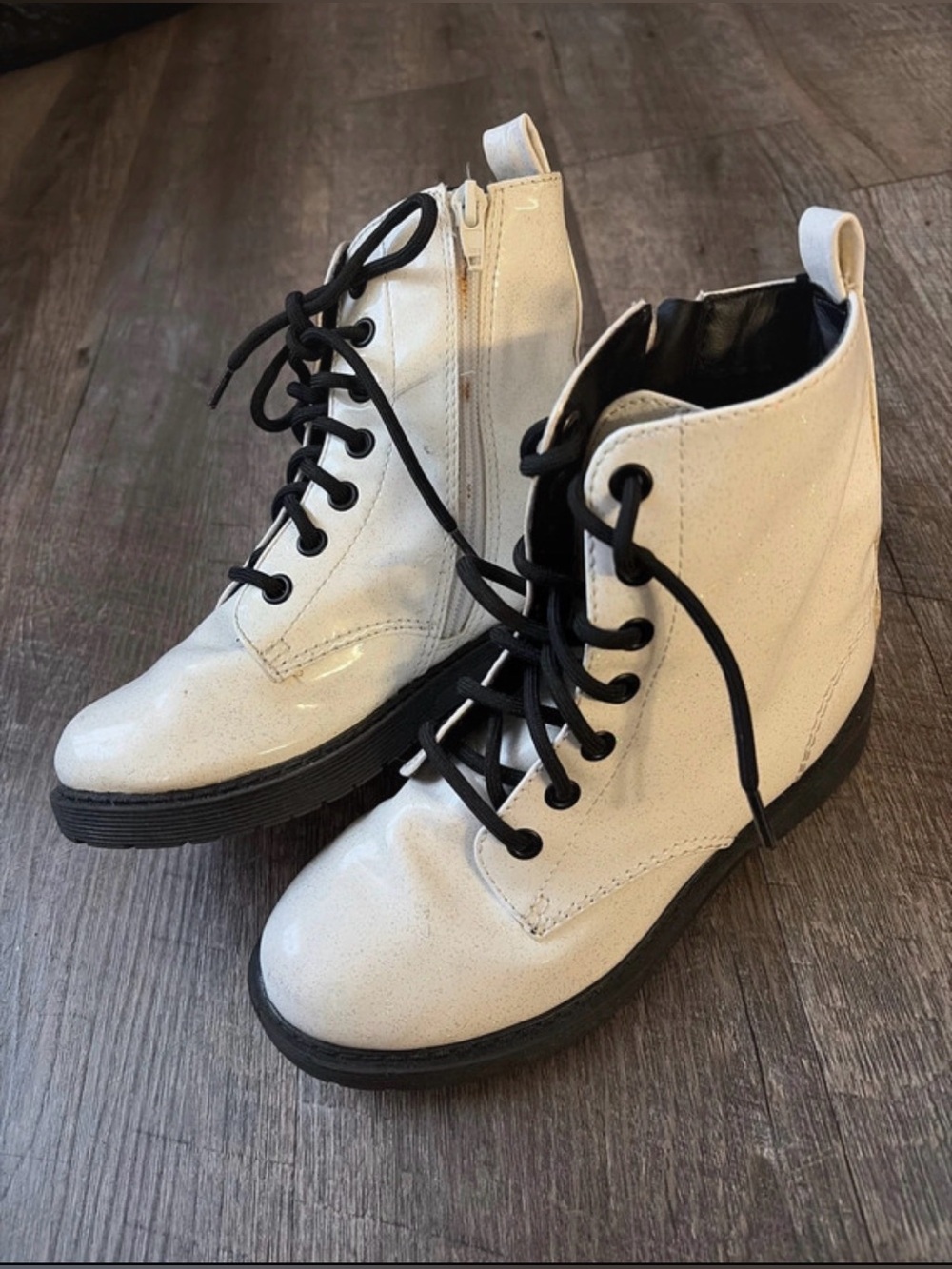 Girls White Lace-Up Combat Boots